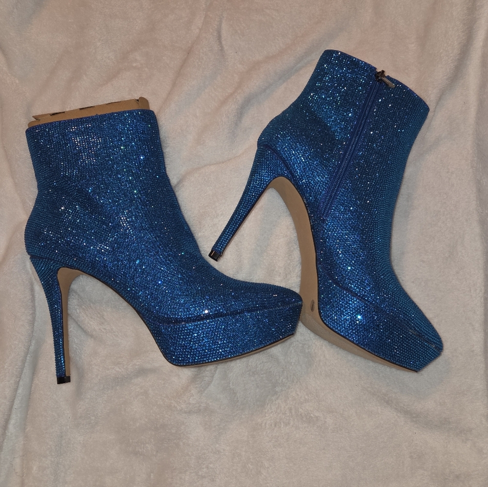 Blue Glitter Ankle Boots